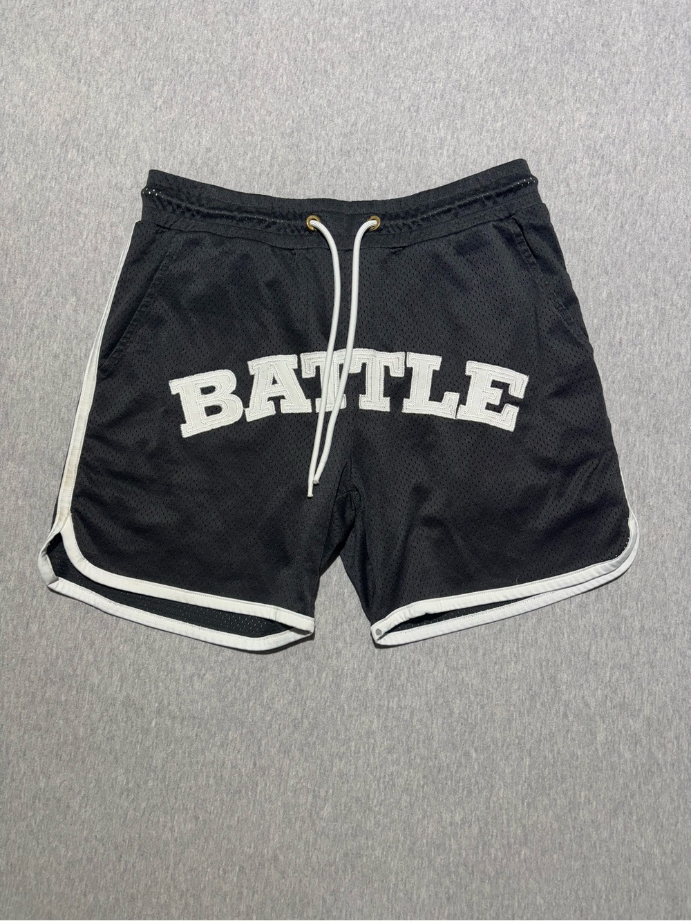 Men's Black Athletic Mesh Shorts with White Trim